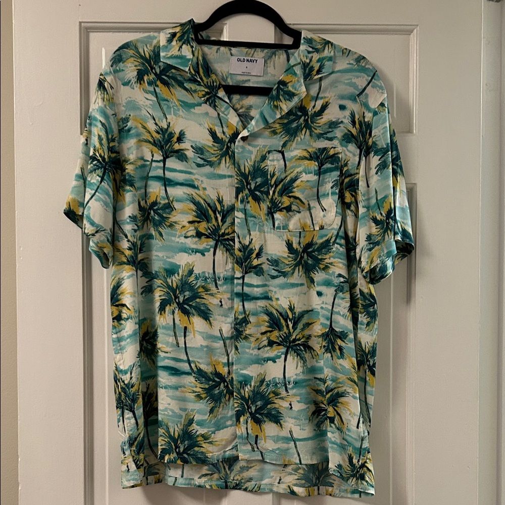Old Navy Men's Palm Print Shirt - Green and Yellow